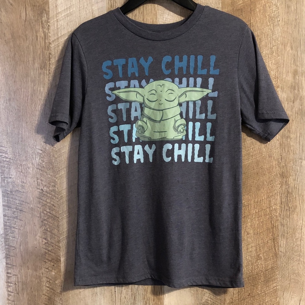 Star Wars  Charcoal Tee with Green Baby Yoda and Stay Chill